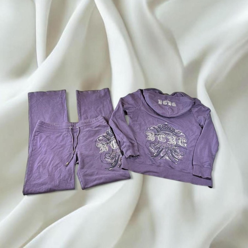 BCBG purple silver rhinestone graphic tracksuit set 2k mcbling fairy boho grunge